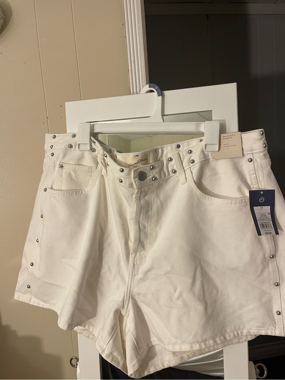 Universal Thread White High-Waist Studded Denim Shorts